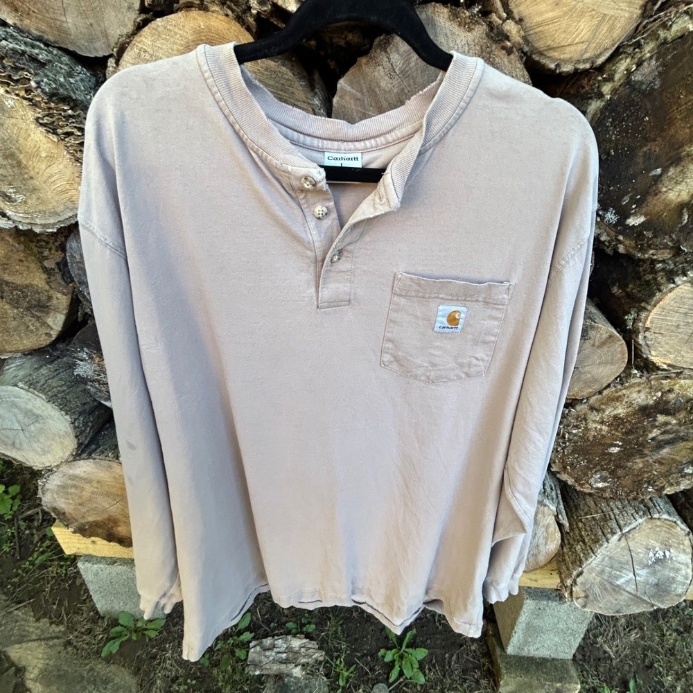 Vintage Carhartt Faded Tan Henley Shirt Large Distressed Y2K